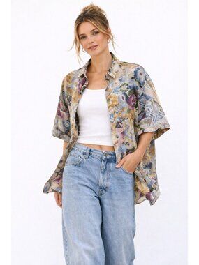 vintage 90s THE LIMITED shirt top button down silk oversized Y2K artsy abstract